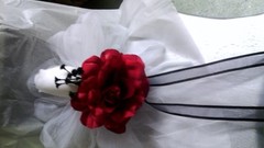 Wedding Red & White Bows with a touch of black set of 12 with loop or elastic
