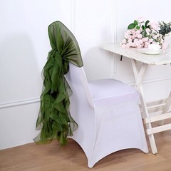 Olive Green Premium Curly Chiffon CHAIRS Covers Cap SASHES Bows Ties Home