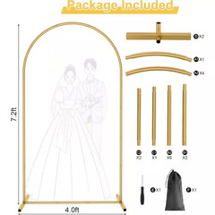 86.4 In. X 48 In. Gold Arch Frame Metal Wedding Flower Arbor Balloon Backdrop St