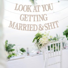 Look At You Getting Married Banner Bachelorette Party Wedding Decor Sign