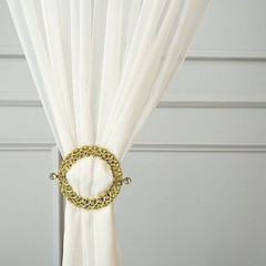 2 GOLD Plastic 7″ Round Curtain Tie Backs Acrylic Crystals Drapery Holdbacks