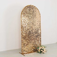7 ft GOLD Big Payette Sequin Fitted Round Top Wedding Arch STAND COVER Party