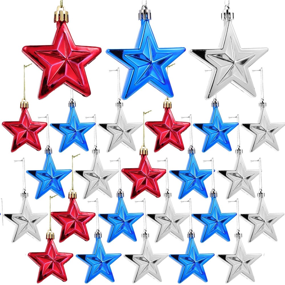 24pcs 4th of July Patriotic Star Ornaments for Tree – Independence Day Star H…
