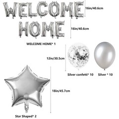 Welcome Home Letter Balloon Silver Banner with Star Confetti Balloons for Arm…