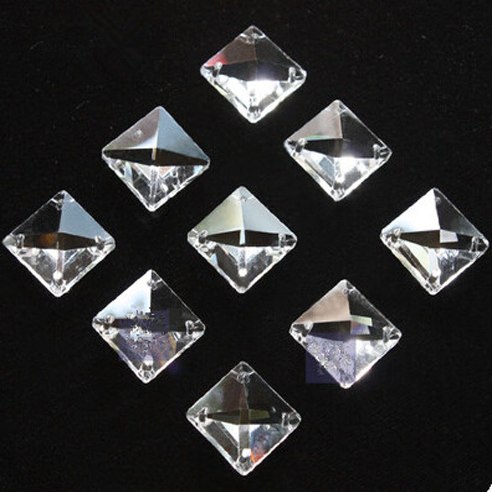 50pcs 14mm 4 Holes Glass Square Crystal Beads Prisms Chandelier Lamp Chain Parts