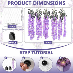 Purple 26 Pcs 3D Wisteria Garland for Classroom & Wedding Decor