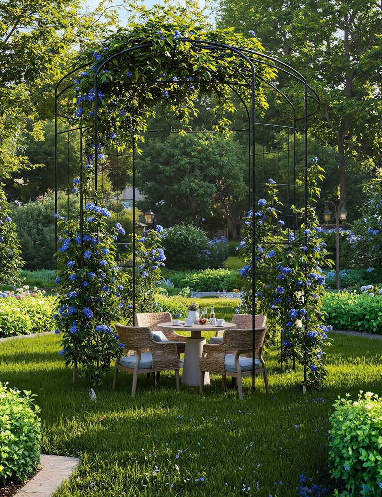 9Ft Metal Birdcage Garden Arbor – Heavy Duty Steel Pergola Pavilion with 8 Groun