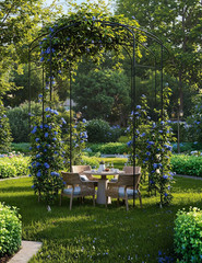 9Ft Metal Birdcage Garden Arbor – Heavy Duty Steel Pergola Pavilion with 8 Groun