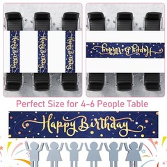 Deep Blue Gold Happy Birthday Table Runner, 72×13 in Confetti Happy Birthday