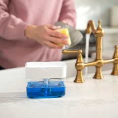 S&T INC. Dish Soap Dispenser and Sponge Holder for Kitchen Sink Matte White