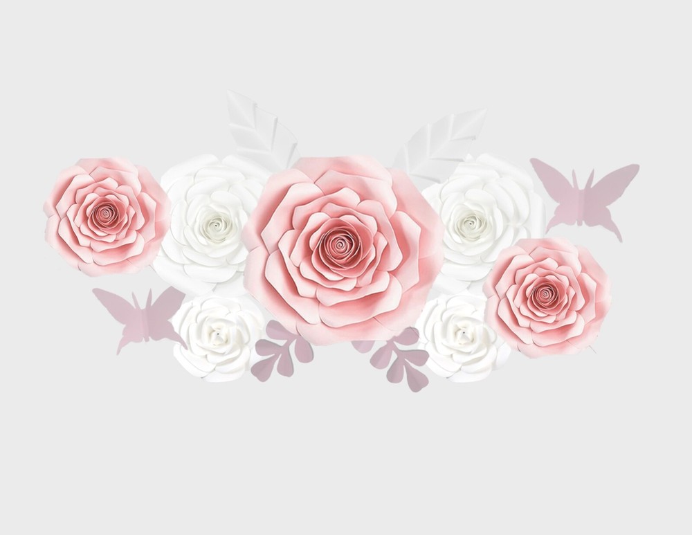 Decor In The Box 13 piece Handmade Paper Flower Set, Fully Assembled-Pink/White