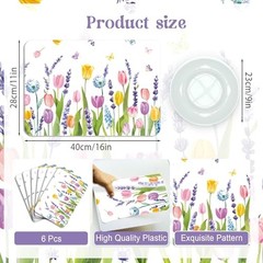 6 Pcs Lavender Tulip Placemats, 11×16 Inch Summer Floral colorful tulips