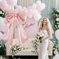 FLAIRGIFTS Large Pink Satin Bow Wedding Party Coquette Wall Decor 40×24 NEW 22pc