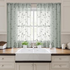 HOMEIDEAS Sage Green Sheer Kitchen Curtains 52 x 45 Inch Length 2 Panels Embr…
