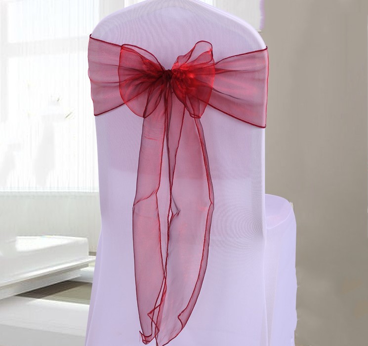 burgundy wine red organza chair sashes ties bows ribbon wedding birthday decor