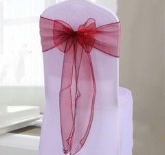 burgundy wine red organza chair sashes ties bows ribbon wedding birthday decor