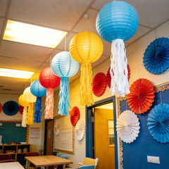 Blue, Red,Yellow,White Paper Lanterns Set (10 Pcs)- 8/10 Inch round Hanging Pape
