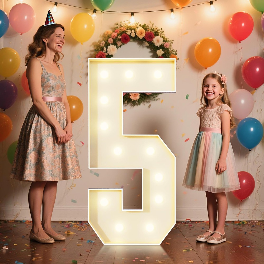4FT Marquee Numbers 5 Sign,Large Light Up Numbers Party Decoration – Hook and…