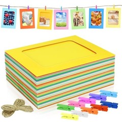 Pack Paper Picture Frames, 4×6 Colorful Photo Holder with Wooden Clips and 50