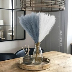 60 Pcs Faux Pampas Grass Decor 21.7 Inch White and Grey Short Fluffy Artifici…