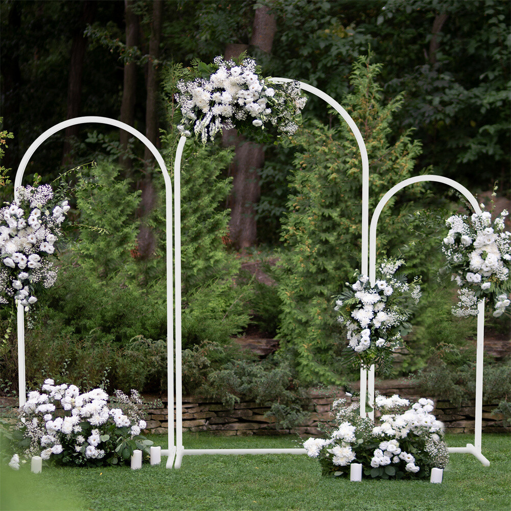3pcs Elegant White Metal Arch Backdrop Stand Arched Frame Wedding Ceremony Decor