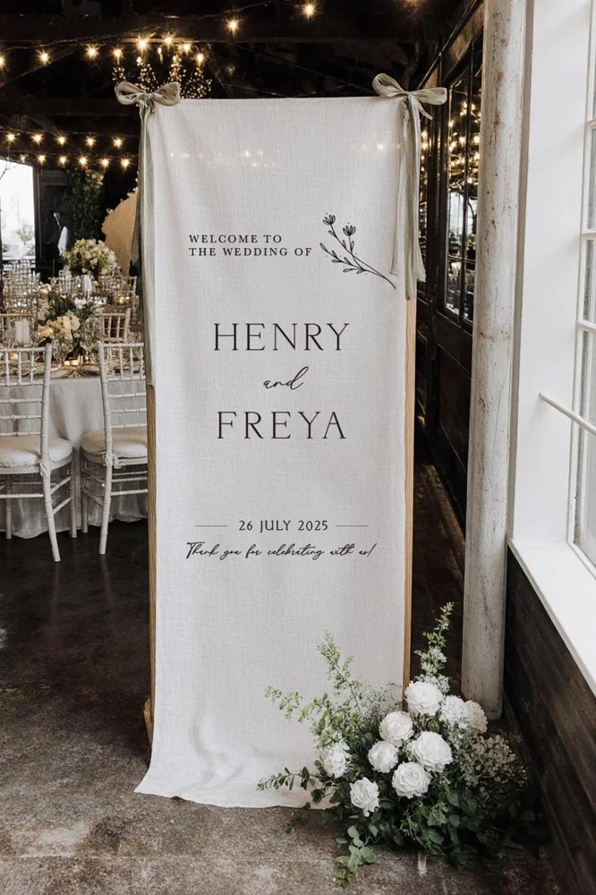 Custom Fabric Wedding Welcome Sign Personalized Linen Wedding Banner Decor