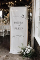 Custom Fabric Wedding Welcome Sign Personalized Linen Wedding Banner Decor