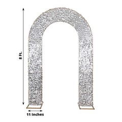 8ft SILVER Fitted Big Payette Sequin Open Arch Double Sided STAND COVER Party