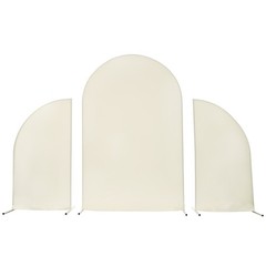 Wedding Arch White Frame with Beige Fabric Cover Triple Archway for Ceremony