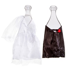 BRIDE AND GROOM WINE CHAMPAGNE BOTTLE COVERS SET OF 2 BY VICTORIA LYNN