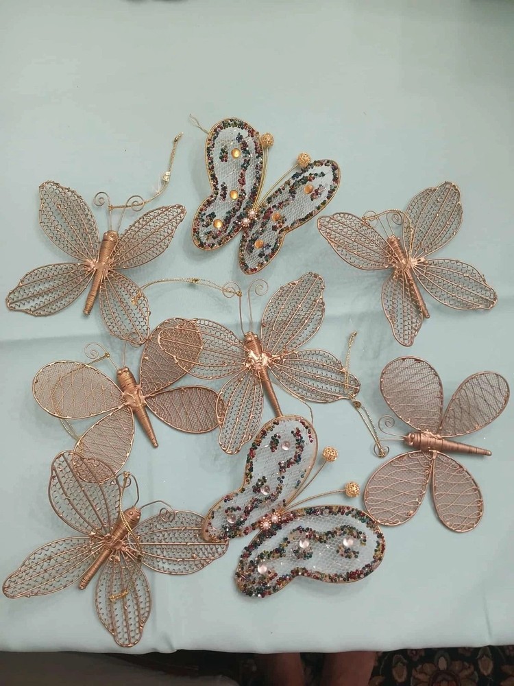 Butterfly Set of 8 Large Wedding Decorations Sparkly beaded vtg