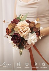 Ling’s Moment 9in Artificial Wedding Bouquet Terracotta Burgundy White Reusable
