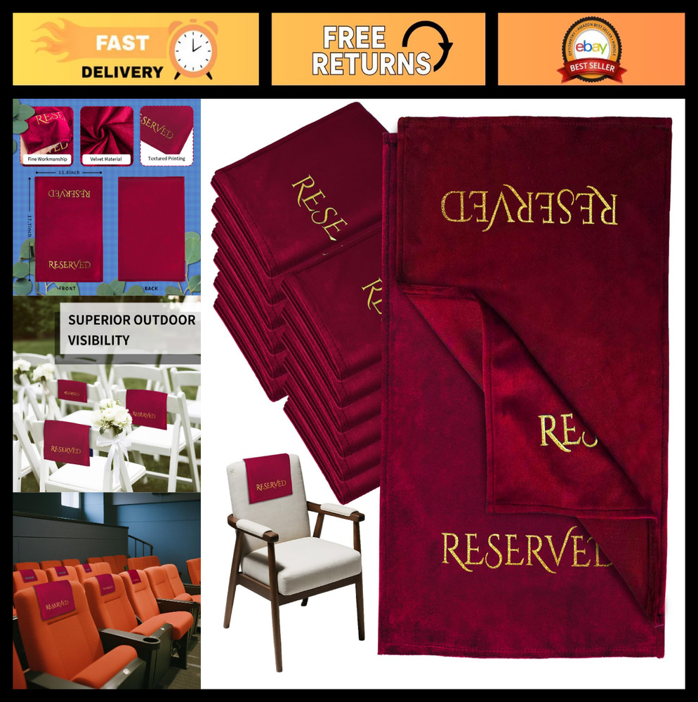 12 Velvet Reserved Chair Signs – Gold Foil Wedding Pew Placeholders, Elegant Eve