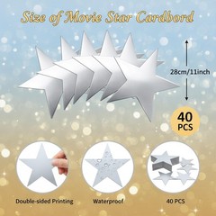 Pengxiaomei 40 Pcs 11 Inch Silver Stars Cutouts Silver Star Decoration Double…