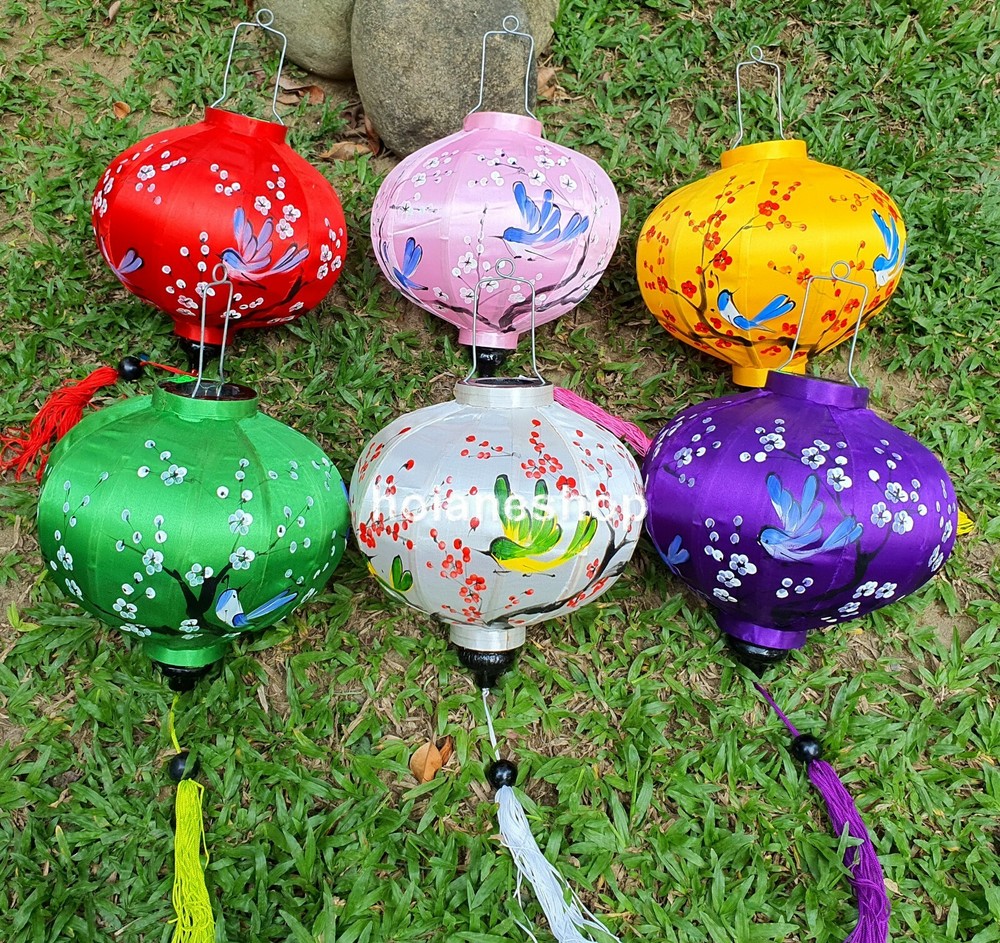 Set 6 pcs handpainted Vietnamese silk lantern 35cm for wedding party decoration