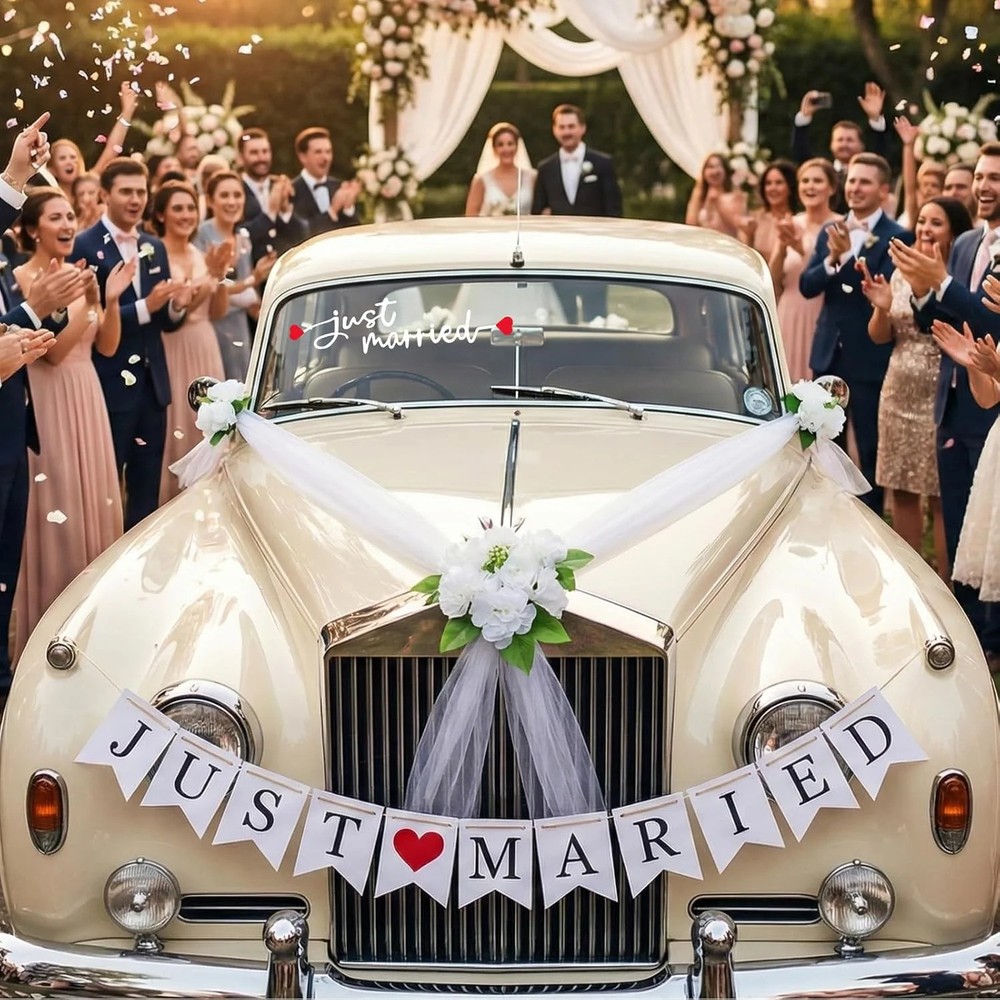 Luxury White Wedding Car Decoration Kit – Elegant Artificial Flower Hood Garland