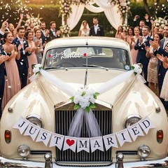 Luxury White Wedding Car Decoration Kit – Elegant Artificial Flower Hood Garland