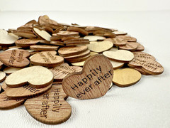 Wooden Heart Wedding Confetti 1″ Happily Ever After and Once Upon a Time Qty 277