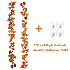 2 Pack Fall Maple Garland – 5.9ft/Piece Artificial Fall Foliage Mixed Color