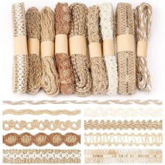 9 Rolls Jute Ribbons Burlap Lace Trim Jute Craft Ribbons for Flower Bouquets