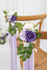 Purple Wedding Aisle Decor – 10 Chair Flowers for Ceremony and Church Pew