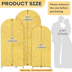 ROMANKAS Gold Wedding Arch Cover Set of 3 Arch Backdrop Cover 4&5&6ft Glitter