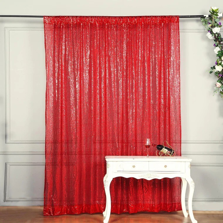 RED 8 ft x 8 ft Sequined Backdrop Curtain Wedding Party PhotoBooth Decorations