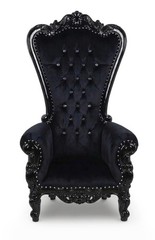 NEW 6ft Midnight Black Velvet Gothic Lord Throne Chair Diamond Carved Mahogany