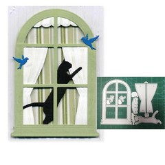 Window Frame Metal Die Cuts, Cat Bird Window Curtain Background Wedding Cutti…