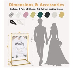 Wedding Welcome Sign Stand, 50”x30”x 20” Heavy Duty Easel / 8 Pair Satin Ribbon