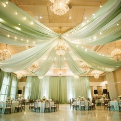 6 Panels Green Ceiling Drapes with 60″W x 240″L (Pack of 6), Sage