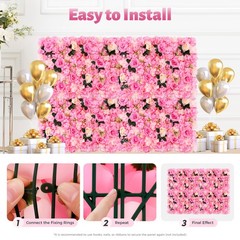 12 Pcs Pink Flower Wall Decor, 3D Silk Rose Floral Artificial Flower Wall