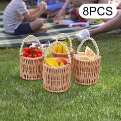8Pcs Handmade Wicker Flower Baskets Natural Wood Color For Wedding Party Decor