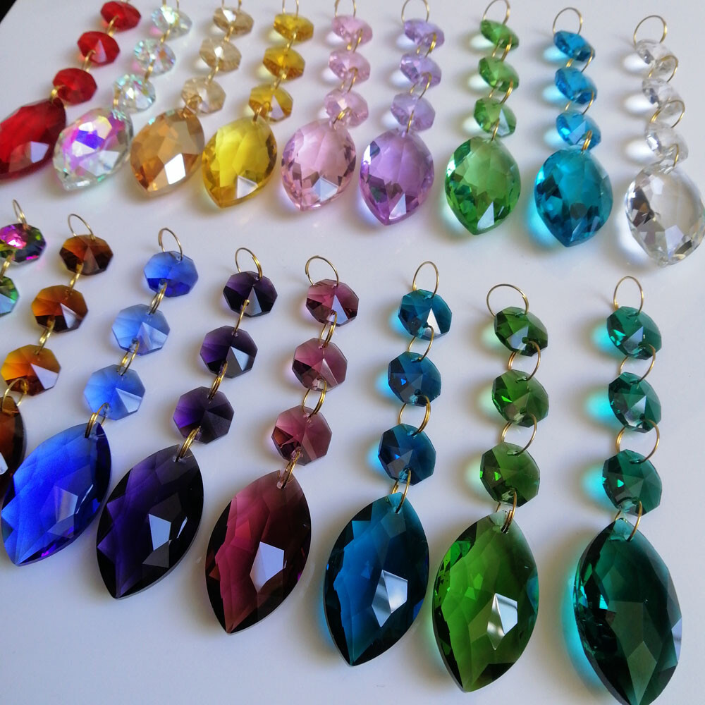 10Pcs Horse Eye Crystal Lamp Prism Pendant Gold rings Chandelier Hang Suncatcher